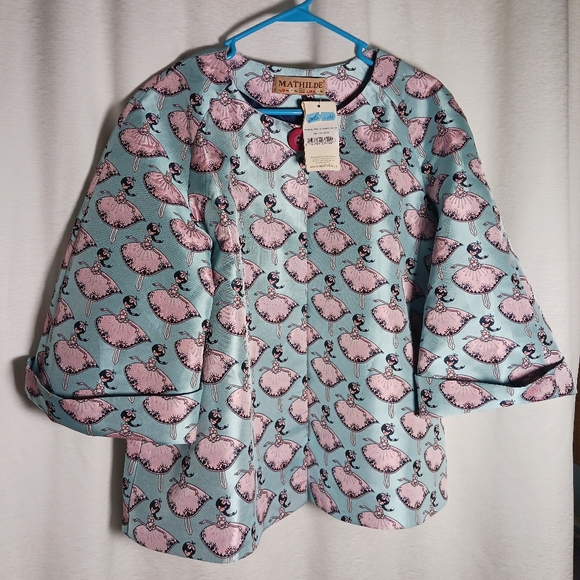 Mathilde Jackets & Coats New Womens Sz Lg Blue Pink Ballerina Print